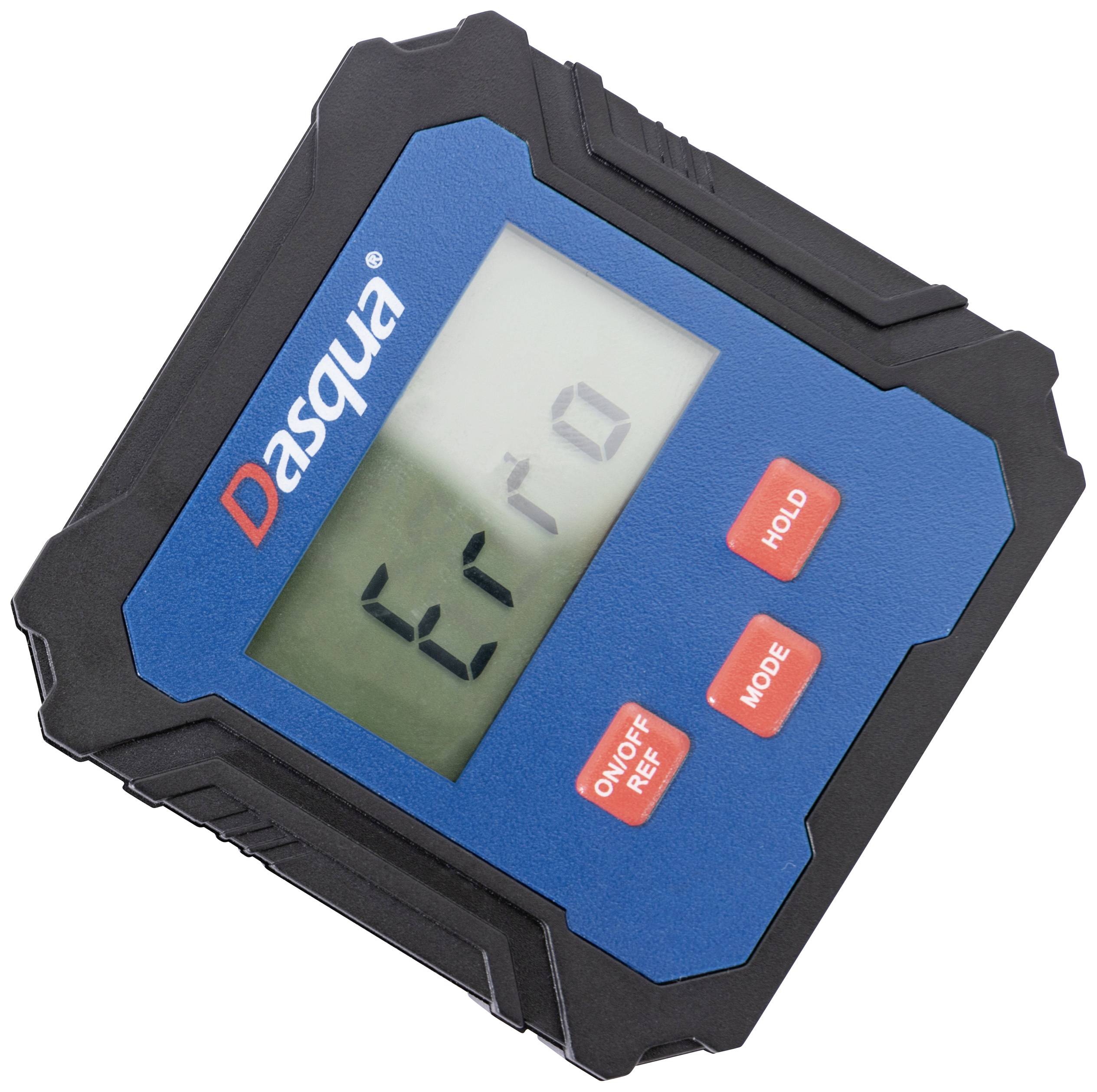 Digital measuring device with blue display showing 'Err0'. Two red buttons labelled 'ON/OFF REF' and 'MODE'.