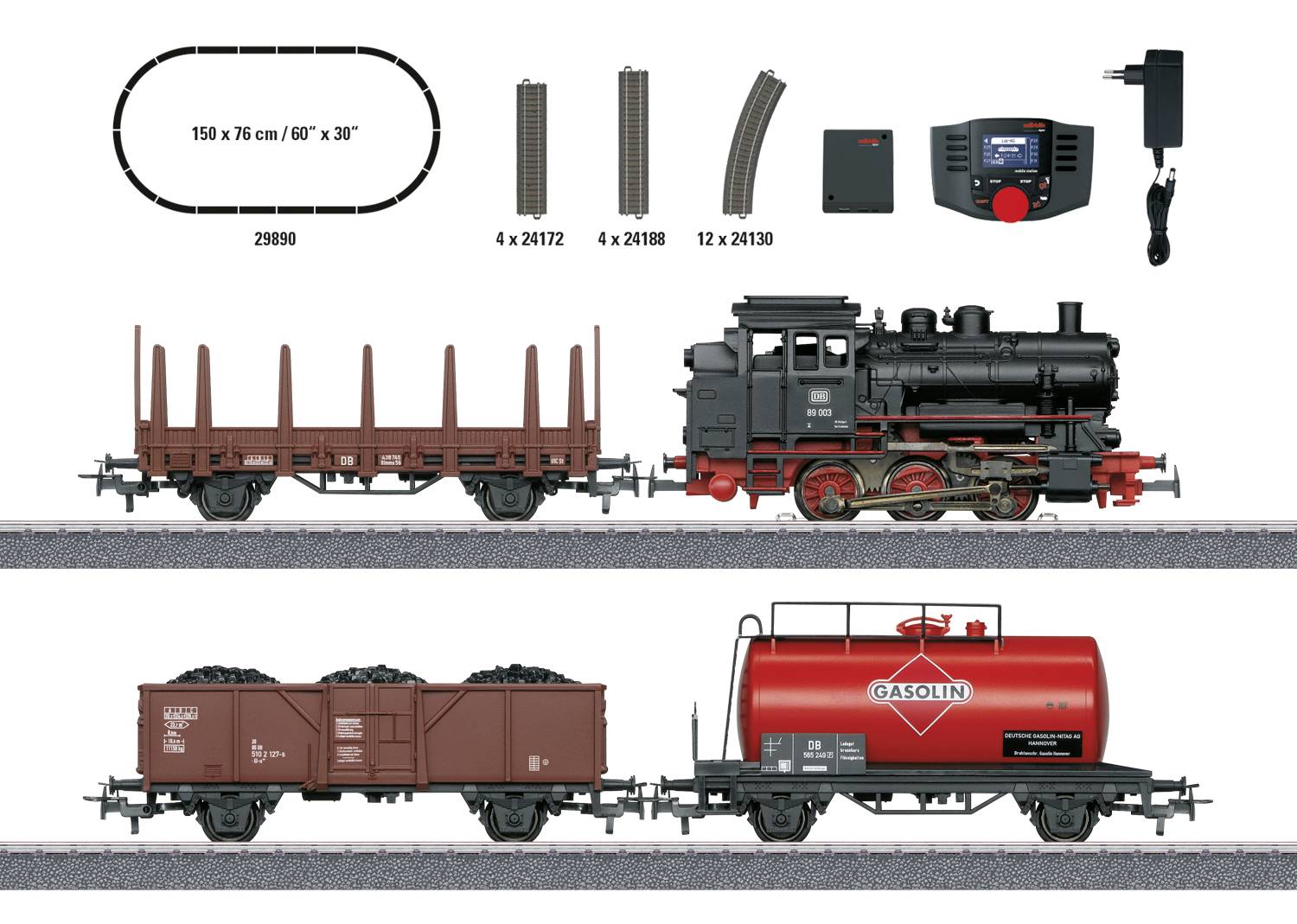 Maerklin 29890 H0 digital-start pack goods train with series 89.0