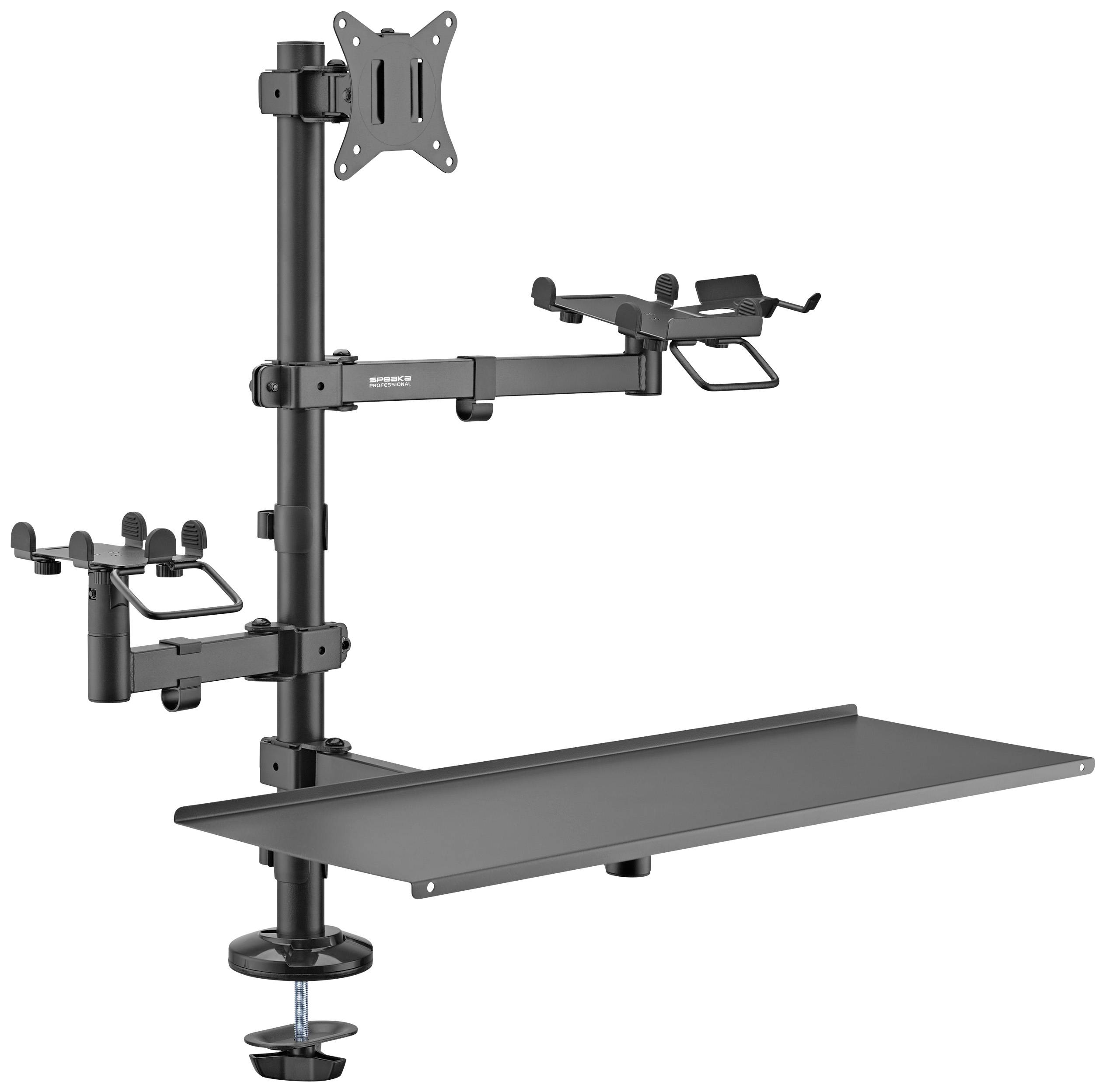 SpeaKa Professional SP-POS-100 1x Monitor desk mount 43,2 cm (17) - 81,3 cm (32) Black POS terminal + printer bracket, Keyboard tray, Swivelling/tiltable,