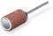 A cylindrical grinding attachment with a metallic shaft and red grinding surface. Suitable for precise grinding work on materials.