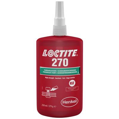 Red bottle with the inscription 'Loctite 270', a high-strength threadlocking adhesive. Contains 250 ml, suitable for permanent connections.