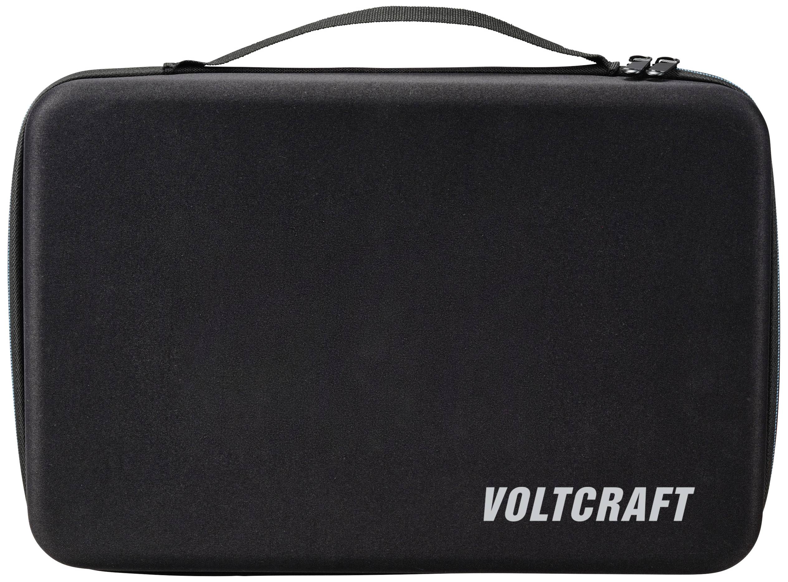 Black hard-shell suitcase with zip and carry handle, with the 'Voltcraft' label visible in the bottom right corner.