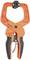 An orange G-clamp with a black handle and pressure mechanism, used for fixing and clamping work. Brand name 'PONY'.