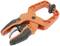 Orange G-clamps with black handles, suitable for securely holding objects. Ideal for workshops or DIY projects.