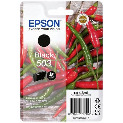 Epson Printer Cartridge Black 503, compatible with Expression Home XP-5200/5205 and WorkForce WF-2960DWF/2965DWF. Contains 4.6 ml of ink.