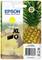 'Epson 604XL printer cartridge in Yellow, pictured next to a pineapple. Compatible with various Expression Home and WorkForce models.'