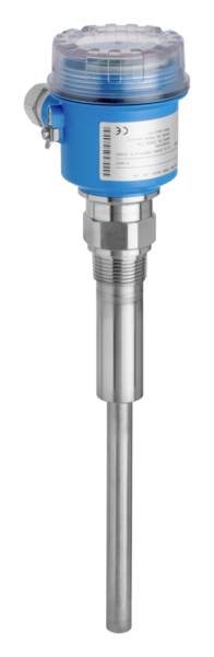 An industrial temperature measuring device with a blue casing and long metal sensor.