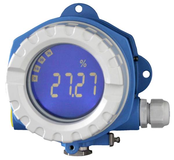 A round, blue measuring device displays the percentage value '27.27%', surrounded by a coloured scale from 0 to 100%.