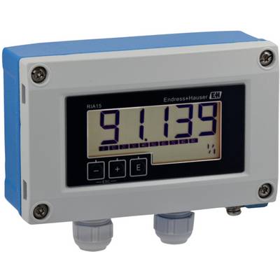 Digital indicator from Endress+Hauser, displaying the value '91.139'. Control buttons on the left, with two connection terminals underneath.
