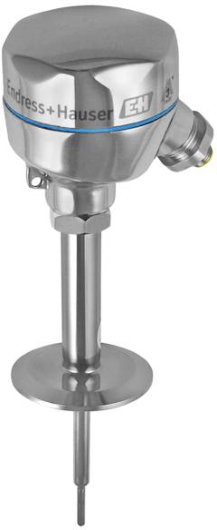 A metallic temperature sensor with the inscription 'Endress+Hauser', suitable for industrial applications.