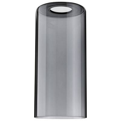 A tall, cylindrical, transparent glass container in smoke grey, with an open top.