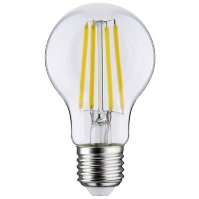 LED filament light bulb, clear glass, metal fitting.