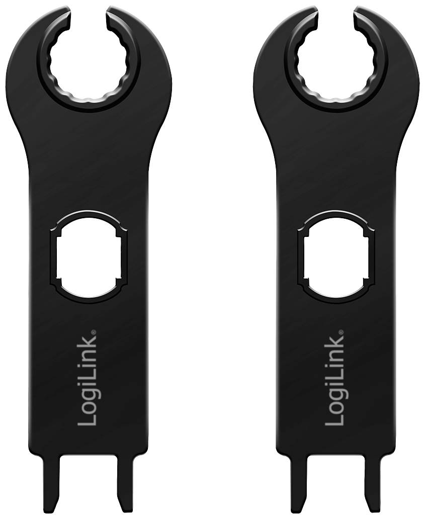 Two black bicycle keys with the inscription 'LogiLink', suitable for installing or removing bicycle bottom brackets.