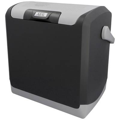 Black paper shredder with grey accents, suitable for office use. 'AEG' marking visible on the upper area.