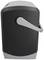 A black paper shredder with a grey handle on the side.