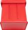 Red plastic storage box with a closed lid, rectangular in shape, ideal for storing or transporting items.