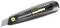 Black safety knife with yellow slider and ventilation openings, used for safely cutting materials.