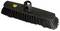 Black broom with densely arranged bristles and yellow logo, suitable for heavy-duty cleaning on various surfaces.