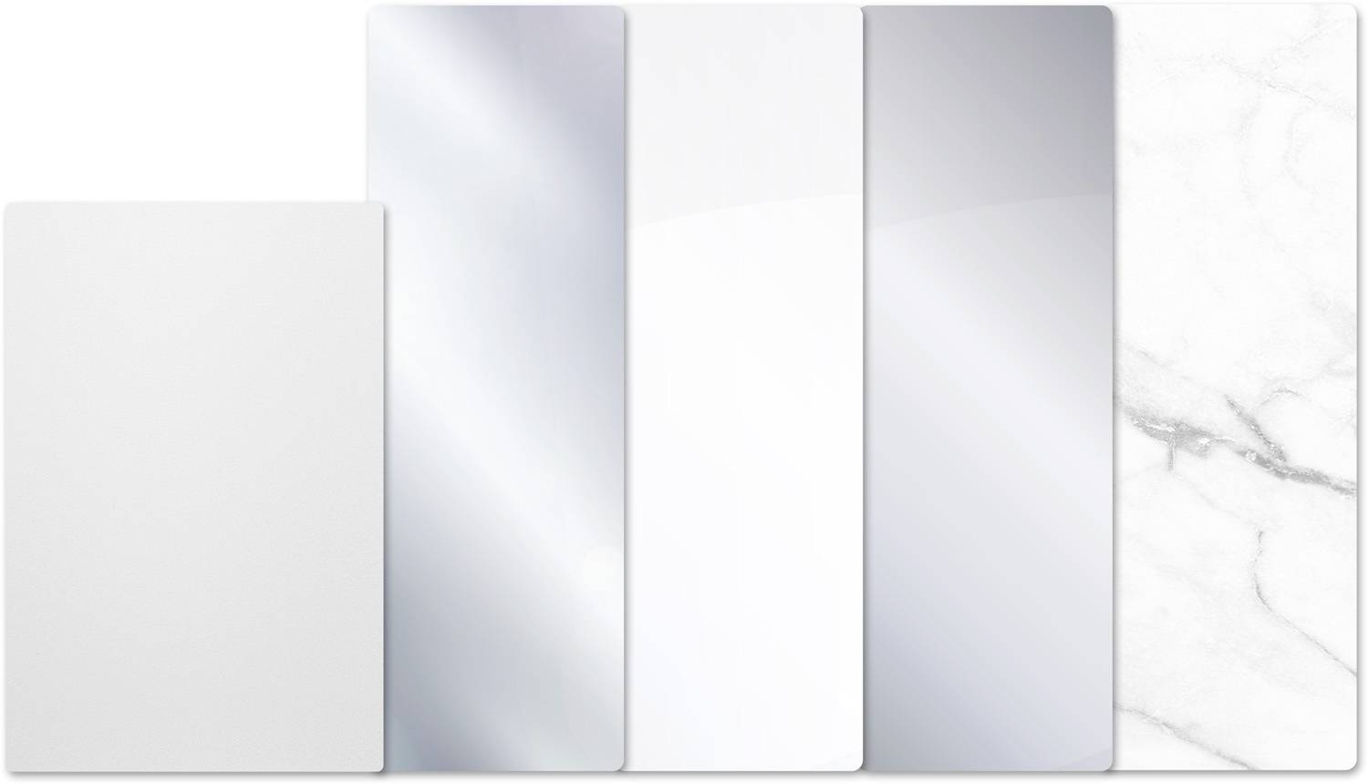 Five rectangular surface patterns standing side by side, varying in different shades of grey from left to right.