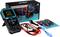Digital Multimeter Set with measuring device, cables, instruction manual and packaging; displays voltage in volts. Ideal for electronic measurements.