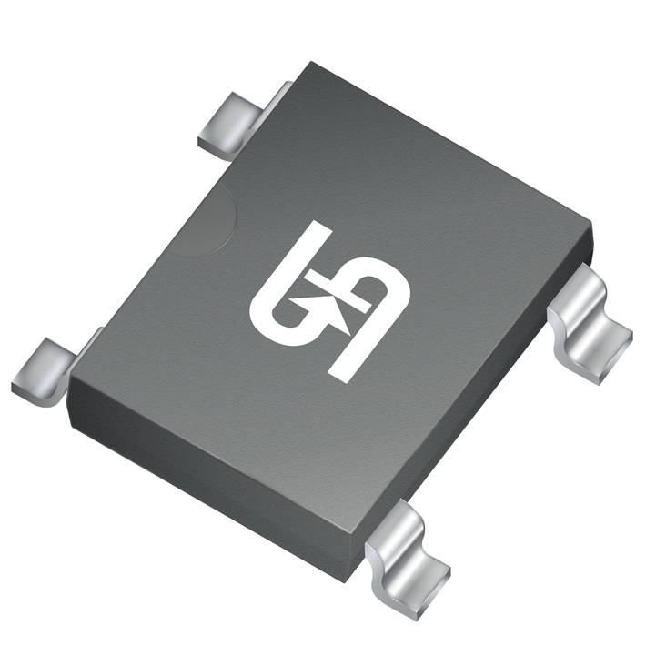 A rectangular electronic chip with four connectors and a printed logo.