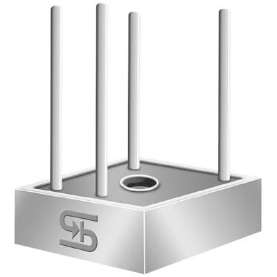 A grey, rectangular box with a hole in the centre and four vertical rods at the corners; a technically sophisticated design.