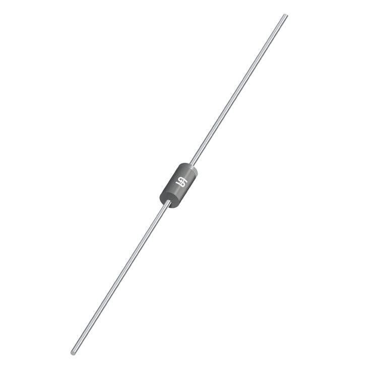 A cylindrical diode with metallic connections at both ends from SR, for use in electronic circuits.