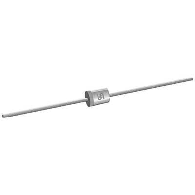 Cylindrical diode with two wire connections, one on each side, and a printed symbol on the casing.