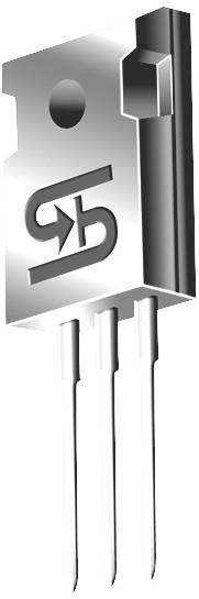 A three-legged semiconductor device for voltage rectification, commonly used in electronics for rectifier applications.