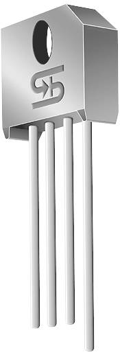 A four-pole electronic component in a metal casing with an opening at the top. Identifiable as a power transistor.