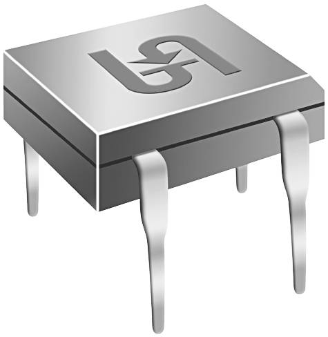 Black square electronic component with two downward-curved wires. Marked with a stylised 'LM' on top.