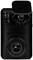 A black dashcam with a wide-angle lens and Wi-Fi functionality, positioned vertically. A mount is located at the top.