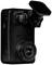 Black Transcend dash cam with mountable holder, ideal for recording car journeys. Captures high-quality videos.