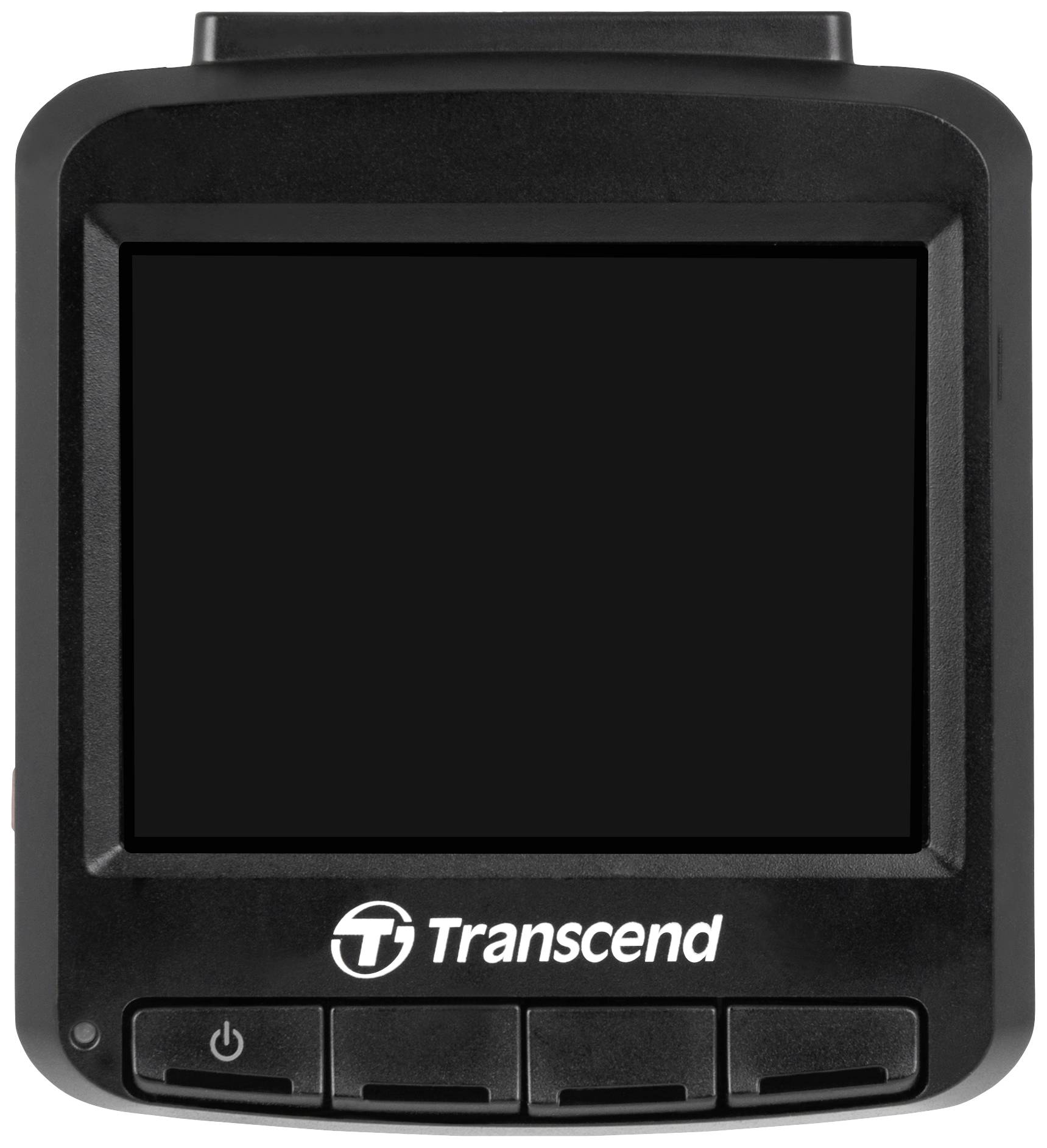 'Transcend Dashcam with an empty screen and five buttons beneath, black in colour, front view.'