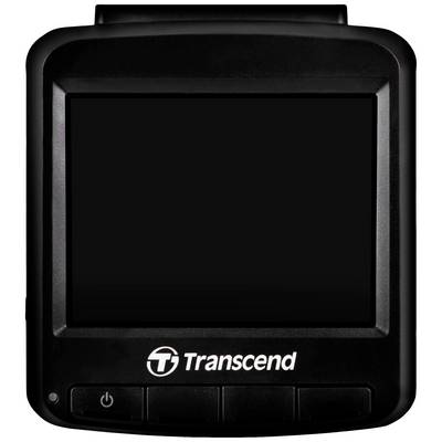 Black dashcam with a large display and three buttons underneath, brand 'Transcend'.