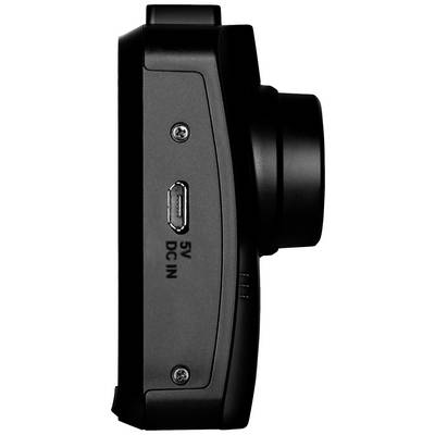 Side view of a black camera with a mini-USB port and the label '5V DC IN' on the side.