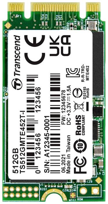 Transcend MTE452T-I 512 GB Internal M.2 PCIe NVMe SSD 2242 PCIe NVMe 3.0 x2 Industrial TS512GMTE452T-I