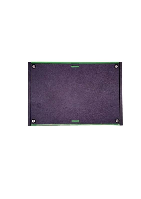 Blank black chalkboard with a green border, mounted on the wall.