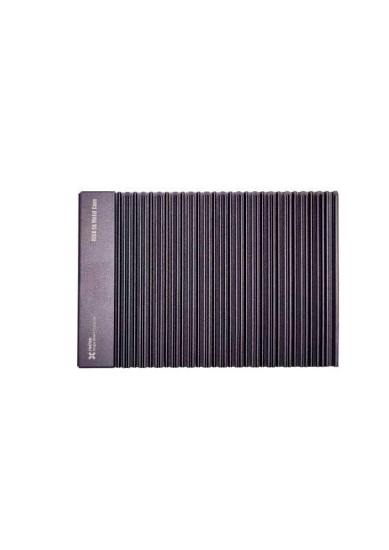 A black, ribbed case, presumably for electronic devices, with a simple, modern design.