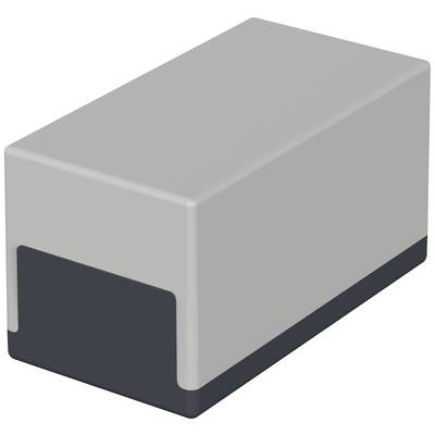 A grey, rectangular block with a dark base, suspended against a white background.