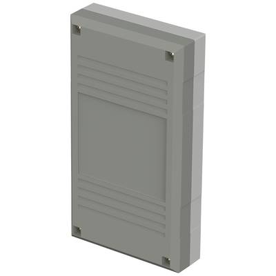 Grey, rectangular enclosure, likely an electronic device. Mounting screws are visible at the corners.