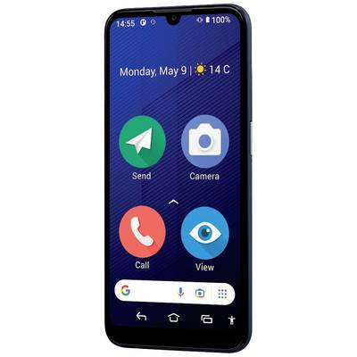 Smartphone screen with app icons: 'Send', 'Camera', 'Call', 'View'. Date 'Monday, 9 May', Weather 'Sunny, 14°C'.