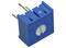 Blue potentiometer, cuboid-shaped with three metal pins, labelled 'COSTA RICA' and numbers on the front, plastic rotary switch.