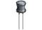A cylindrical, radially wire-wound electrolytic capacitor with two long metal terminals at the bottom. Used in electronic circuits.