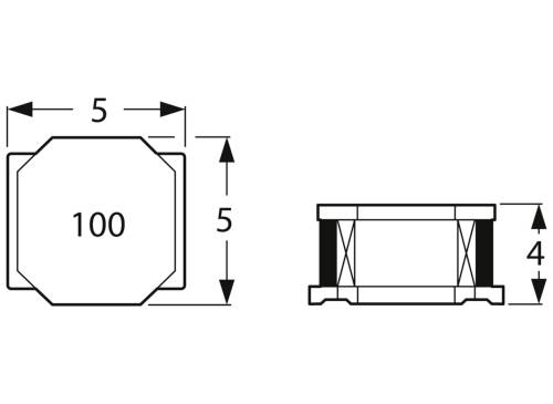 Technical drawing of a component with an octagonal shape, 100 mm diameter, 5 mm border dimensions. Side view shows 4 mm height.