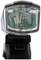 A bicycle light in close-up, mounted on a bracket. The lens is transparent and the housing has a metallic sheen.