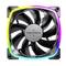 Computer fan with a black casing and multi-coloured LED lighting around the edge. 'Montech' lettering in the centre of the fan.