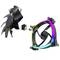 A dismantled PC fan displays components: fan blade, motor, frame with RGB lighting, ideal for cooling technology demonstration.