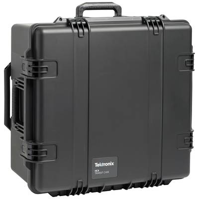 Black hard-shell case with handle, marked with 'Tektronix HCA Transit Case', suitable for secure transportation of delicate equipment.