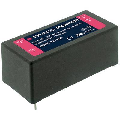 A Traco Power module with the inscription 'TMPS 15-105'. It shows input and output values: Input 100-240V, Output 5V.